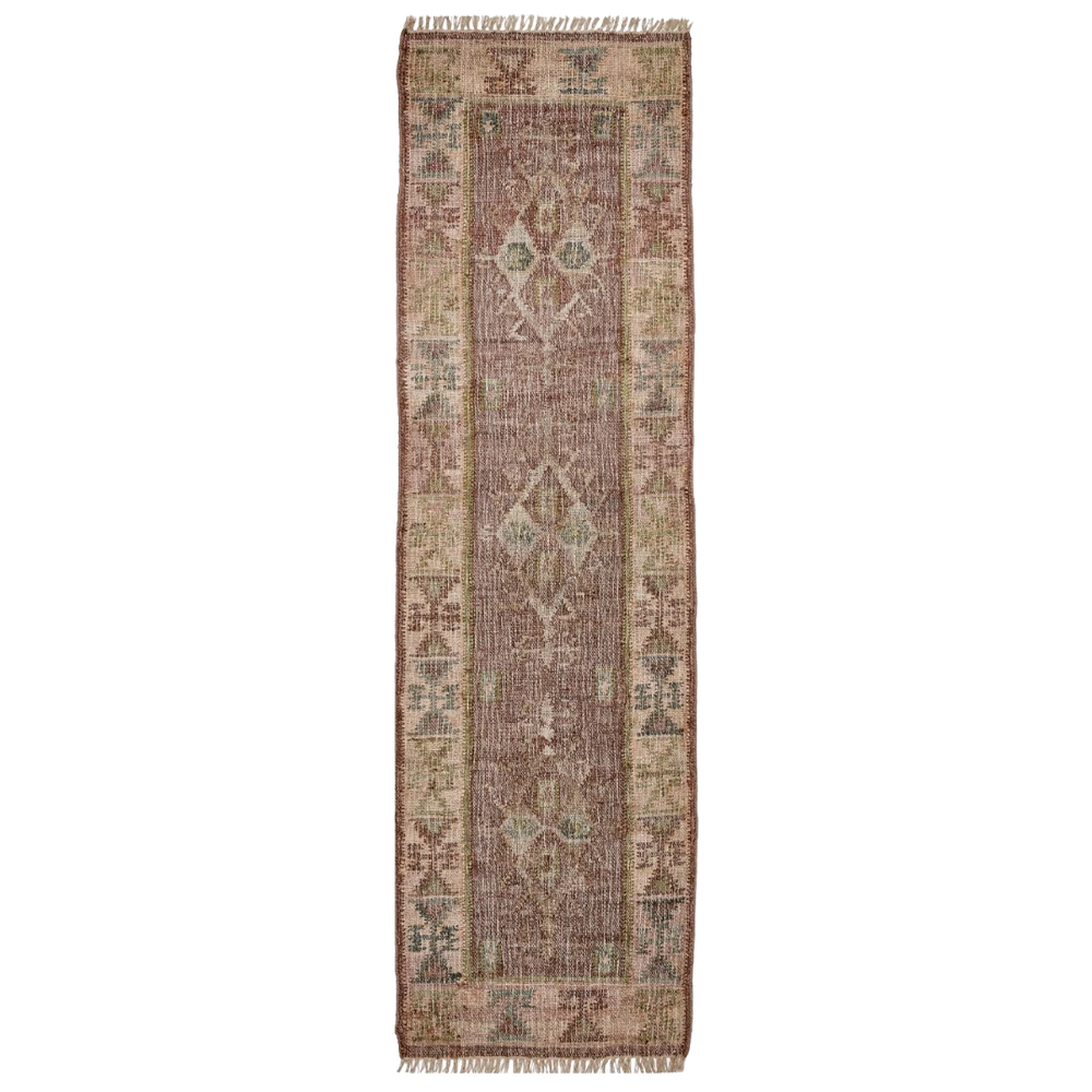 Muscat - Jute Kelim Løber - Cognac/Green/Rose