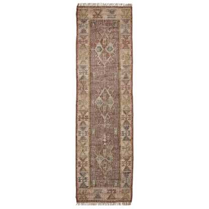Muscat - Jute Kelim Løber - Cognac/Green/Rose