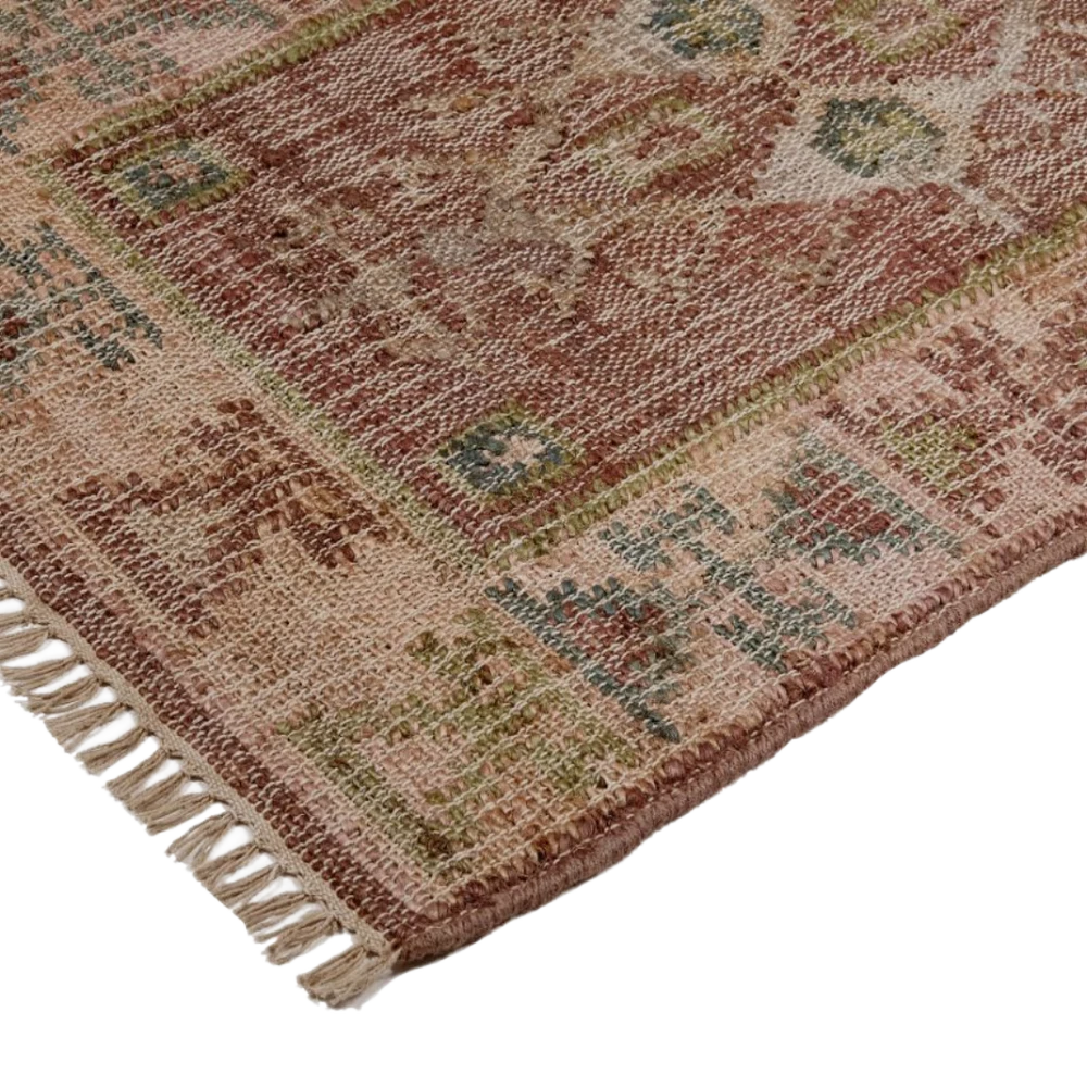 Muscat - Jute Kelim Gulvtæppe - Cognac/Green/Rose