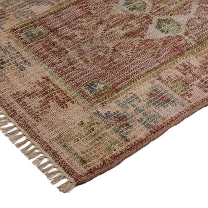 Muscat - Jute Kelim Gulvtæppe - Cognac/Green/Rose