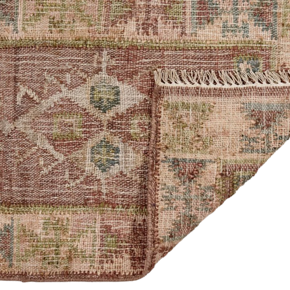 Muscat - Jute Kelim Gulvtæppe - Cognac/Green/Rose