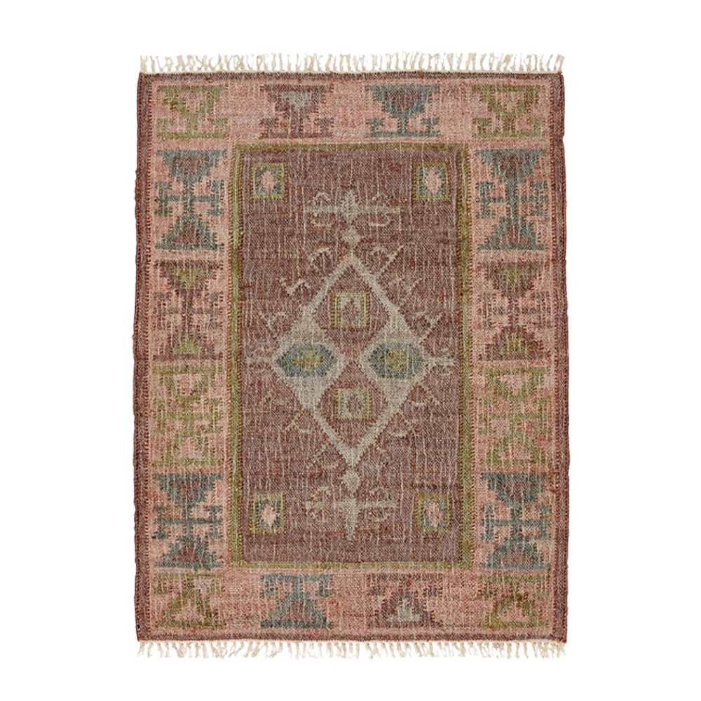 Muscat - Jute Kelim Gulvtæppe - Cognac/Green/Rose