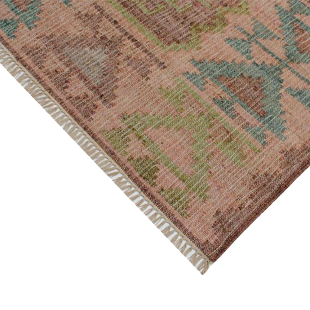 Muscat - Jute Kelim Løber - Cognac/Green/Rose