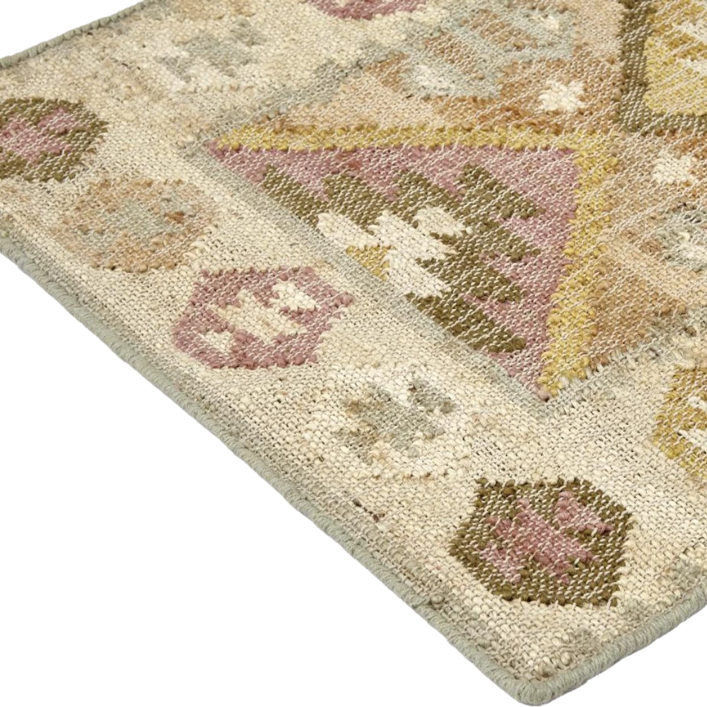 Valencia - Jute Kelim Løber - Natural/rosa/gul/lyseblå