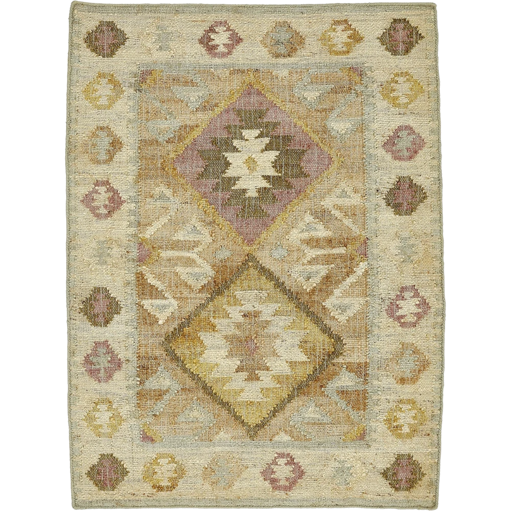 Valencia - Jute Kelim Gulvtæppe - Natural/rosa/gul/lyseblå