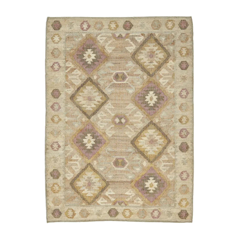 Valencia - Jute Kelim Gulvtæppe - Natural/rosa/gul/lyseblå