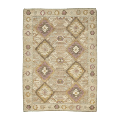 Valencia - Jute Kelim Gulvtæppe - Natural/rosa/gul/lyseblå