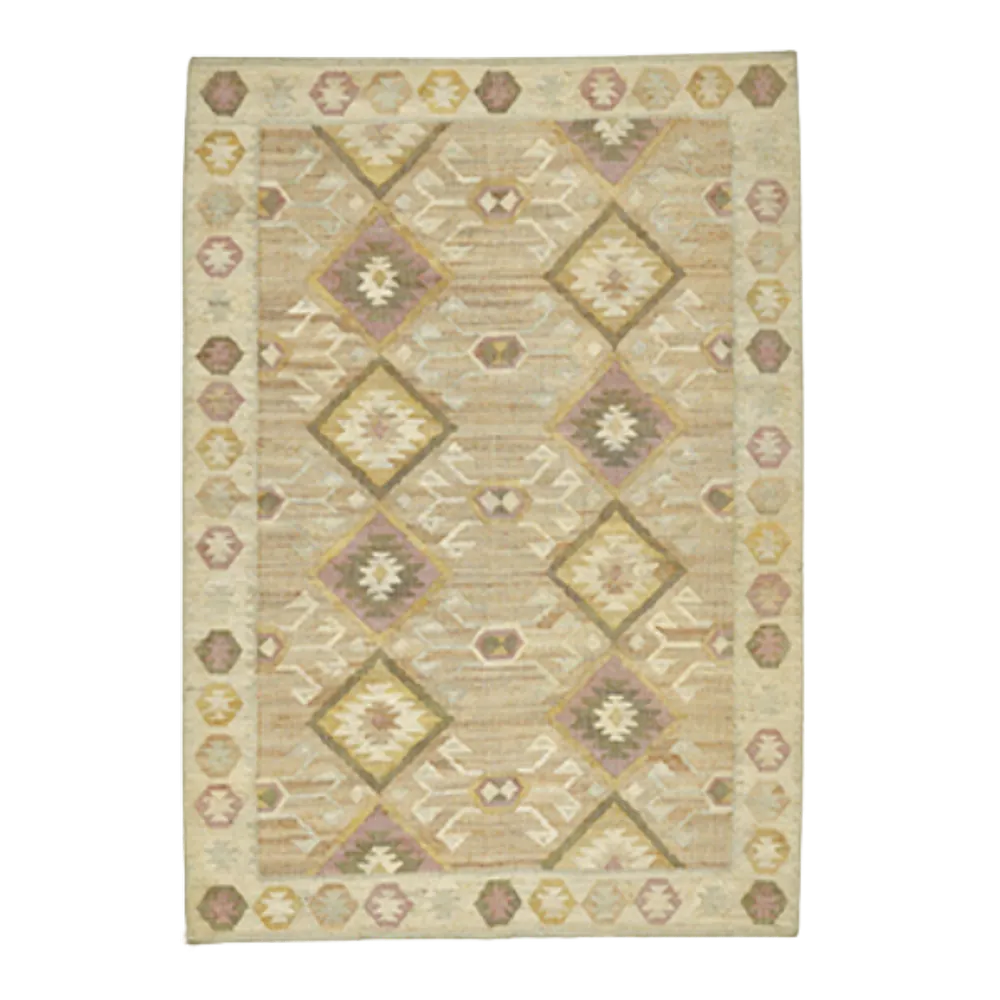 Valencia - Jute Kelim Gulvtæppe - Natural/rosa/gul/lyseblå