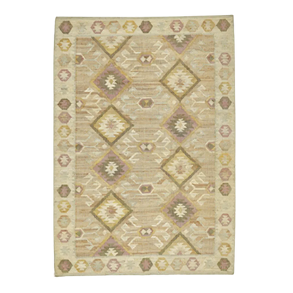 Valencia - Jute Kelim Gulvtæppe - Natural/rosa/gul/lyseblå
