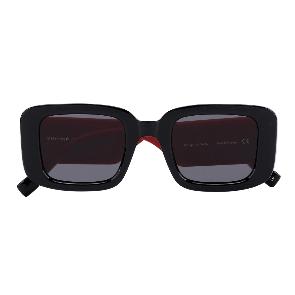 MonkeyGlasses By Sarah Grünewald plie solbrillen er en klassisk aflang brille med sorte/røde farver
