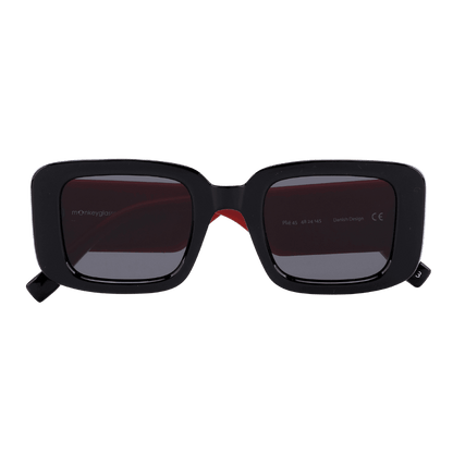 MonkeyGlasses By Sarah Grünewald plie solbrillen er en klassisk aflang brille med sorte/røde farver