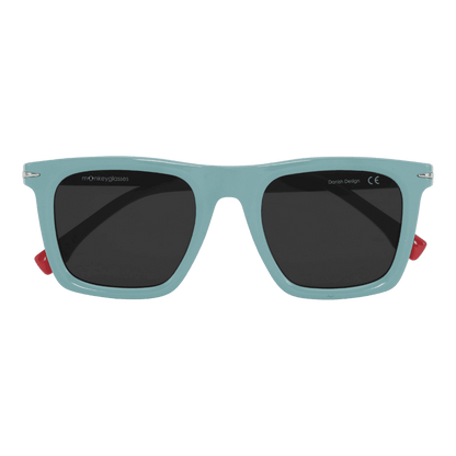 MonkeyGlasses By Sarah Grünewald releve solbrillen er en klassisk firkantet brille med blå farver