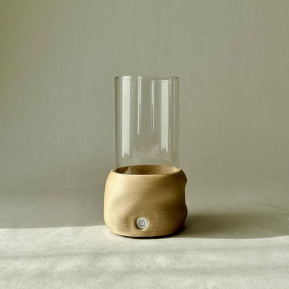 Hydroponisk glasvase fra Moril med beige base og indbygget lyskilde