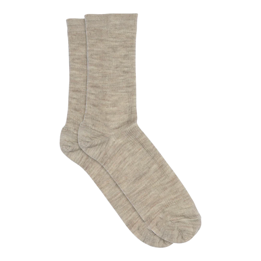 Rib Strømper - Uld - Light Brown Melange