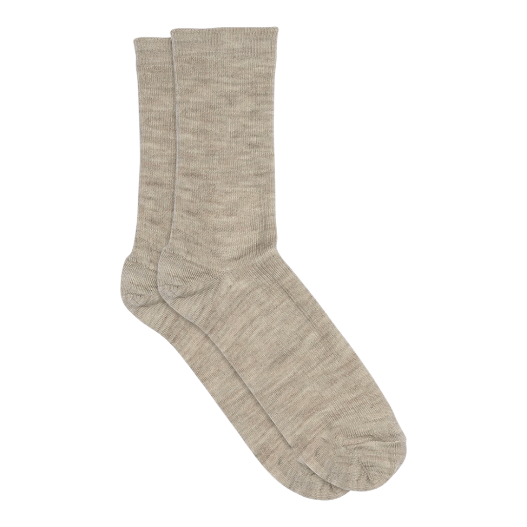 Rib Strømper - Uld - Light Brown Melange