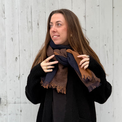 Fernando Tørklæde - Uld - Navy Cognac 