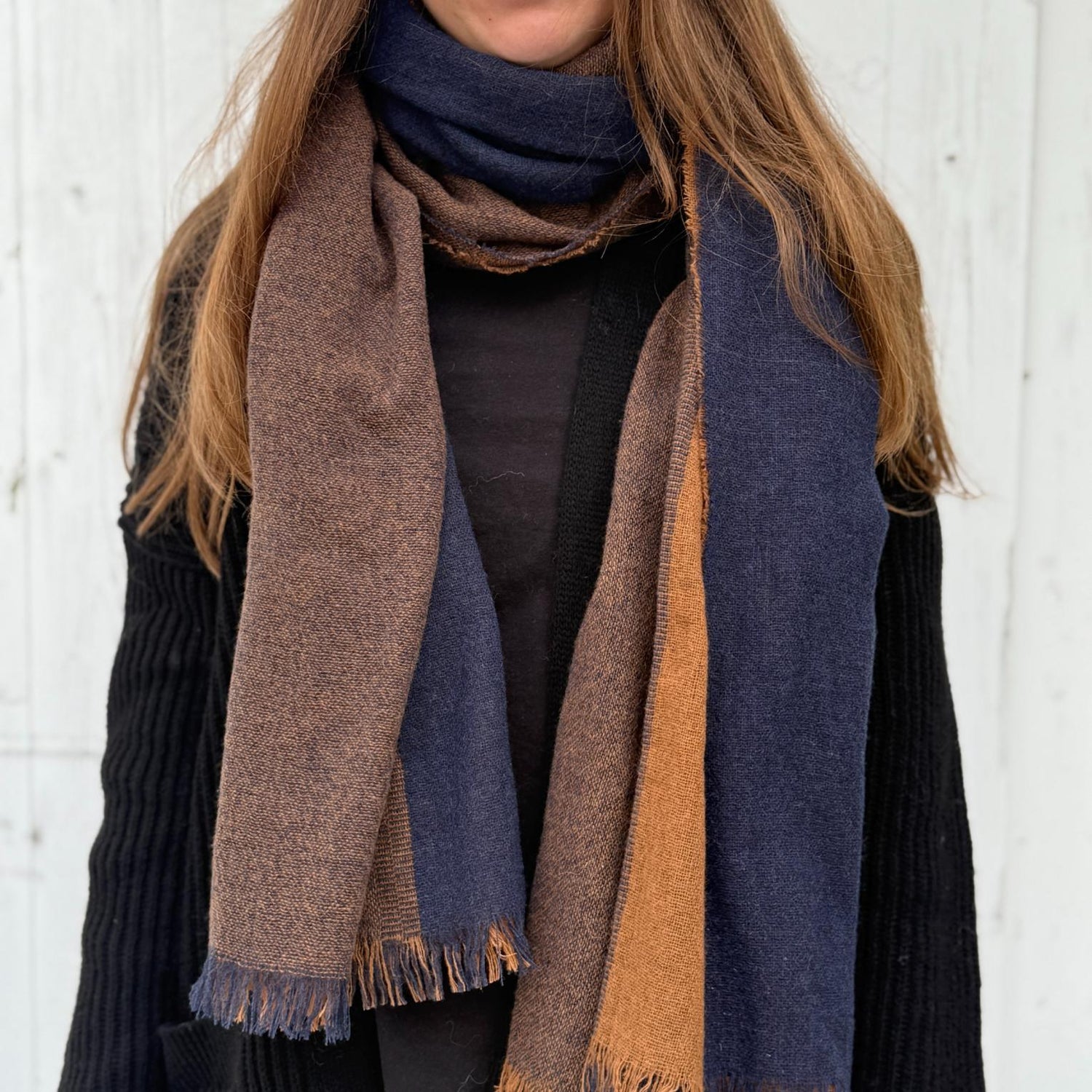 Fernando Tørklæde - Uld - Navy Cognac 