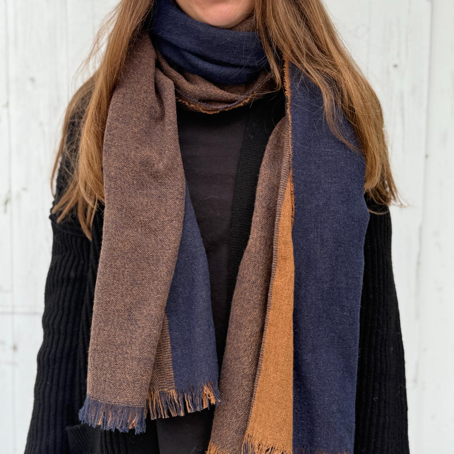 Fernando Tørklæde - Uld - Navy Cognac 