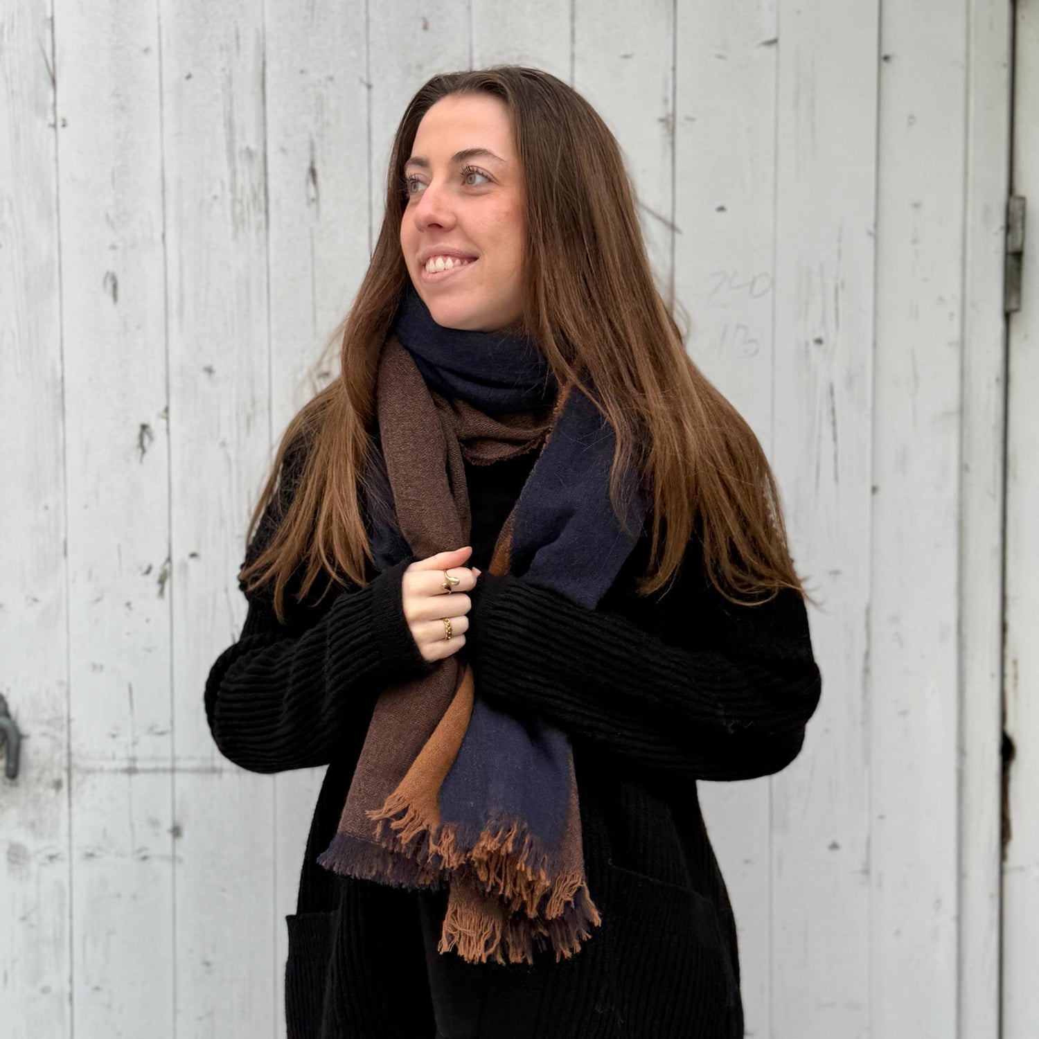 Fernando Tørklæde - Uld - Navy Cognac 