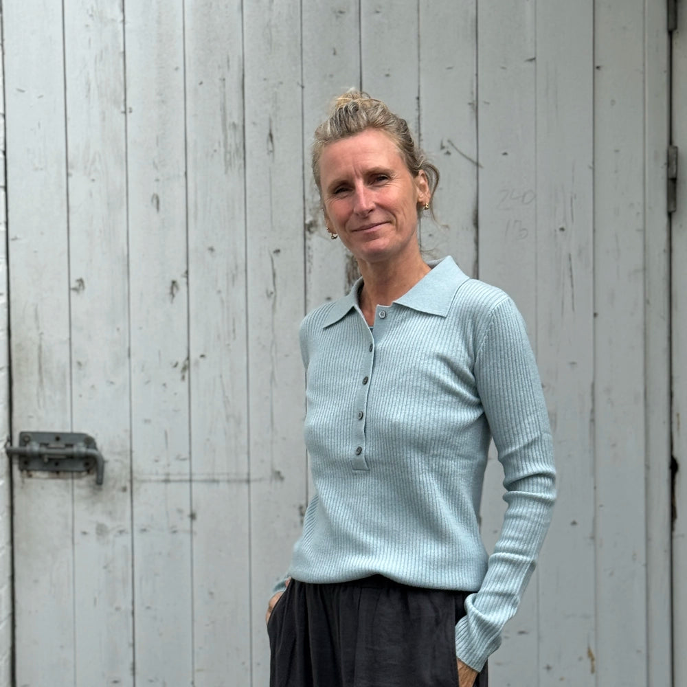 Rib Polo - Lys blå