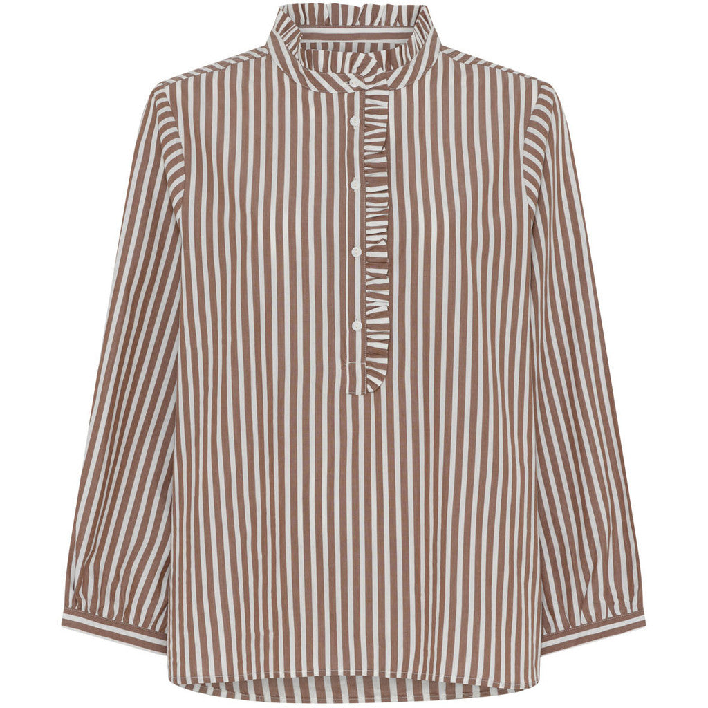 Madrid Frill Skjorte - BCI Bomuld - Coffee Wide Stripe