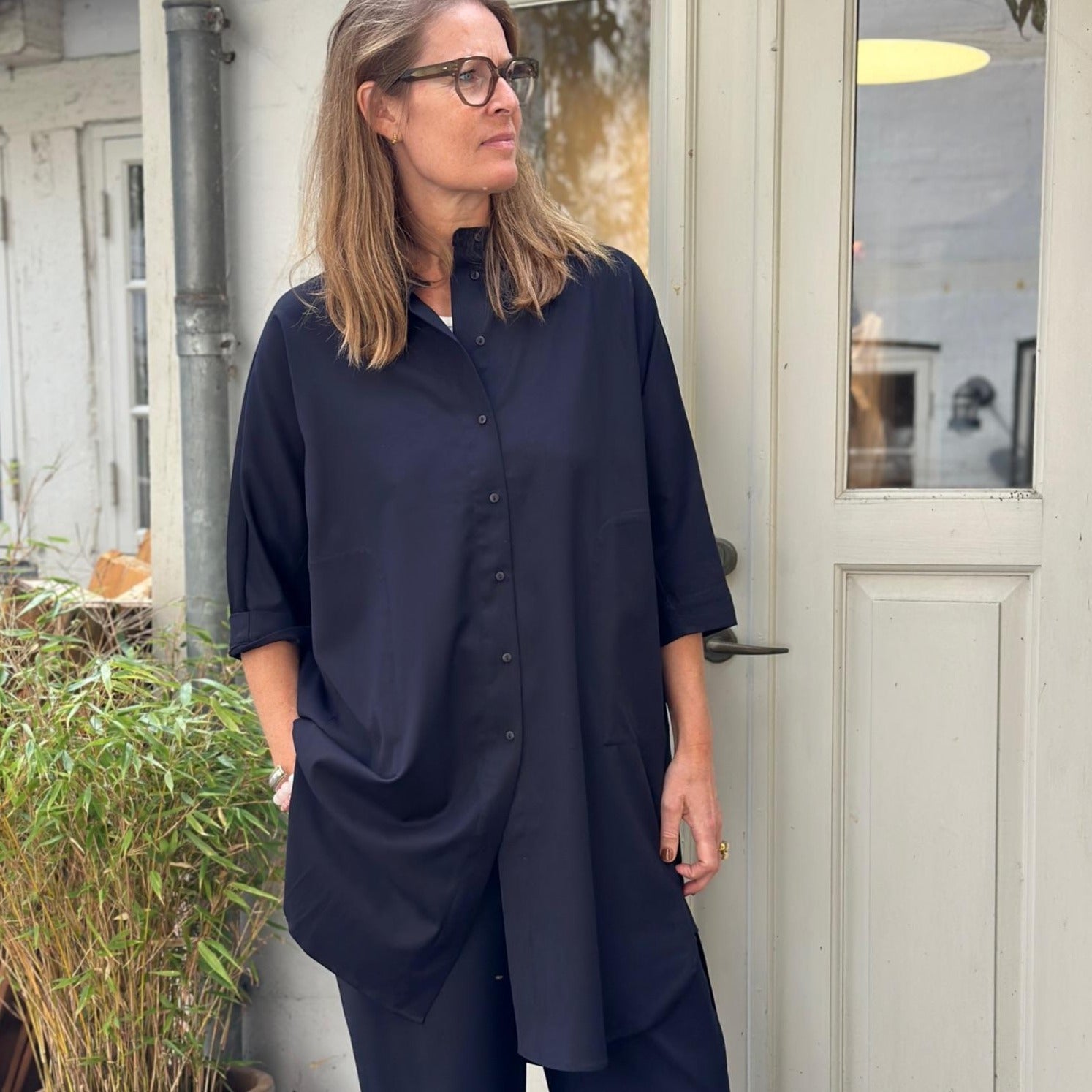 Seoul Lang Skjorte - WOOL BLEND - Dark Navy