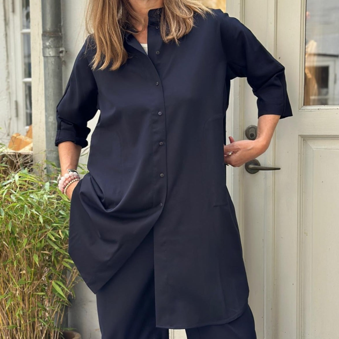 Seoul Lang Skjorte - WOOL BLEND - Dark Navy