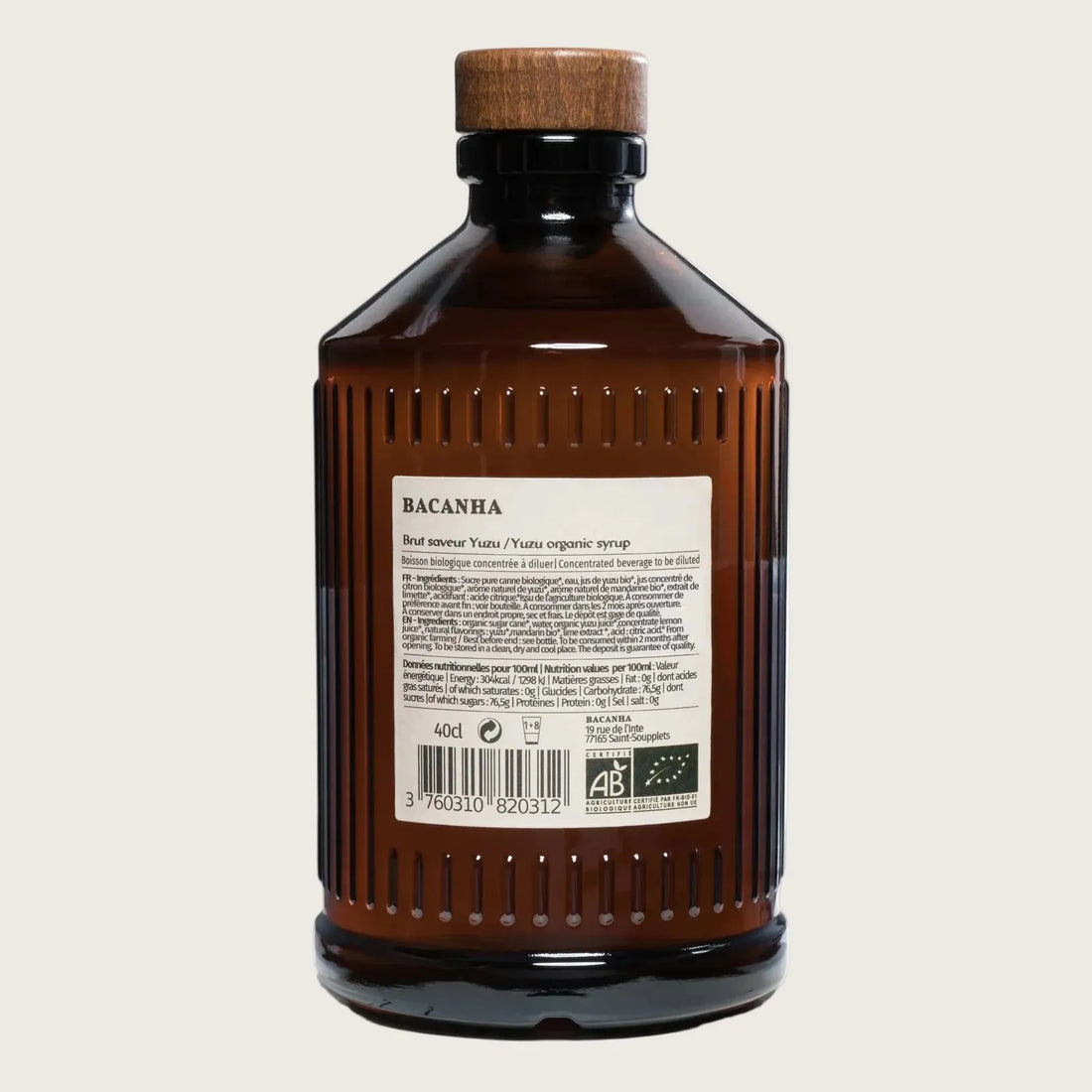 Økologisk yuzu sirup fra Bacanha i glasflaske med frisk citrus smag