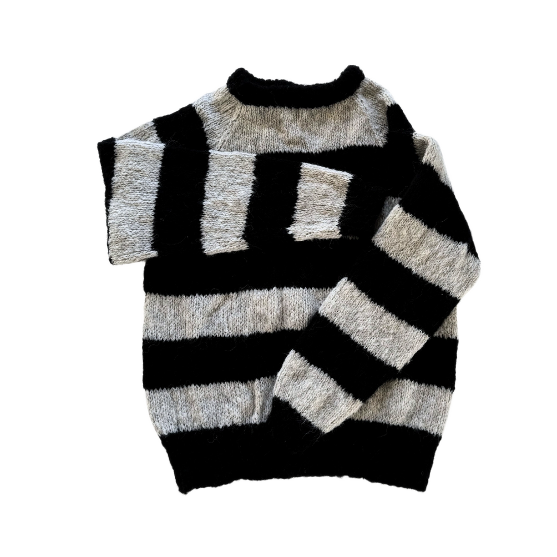 Ida Striktrøje - Alpacamix - Striped Black/Grey