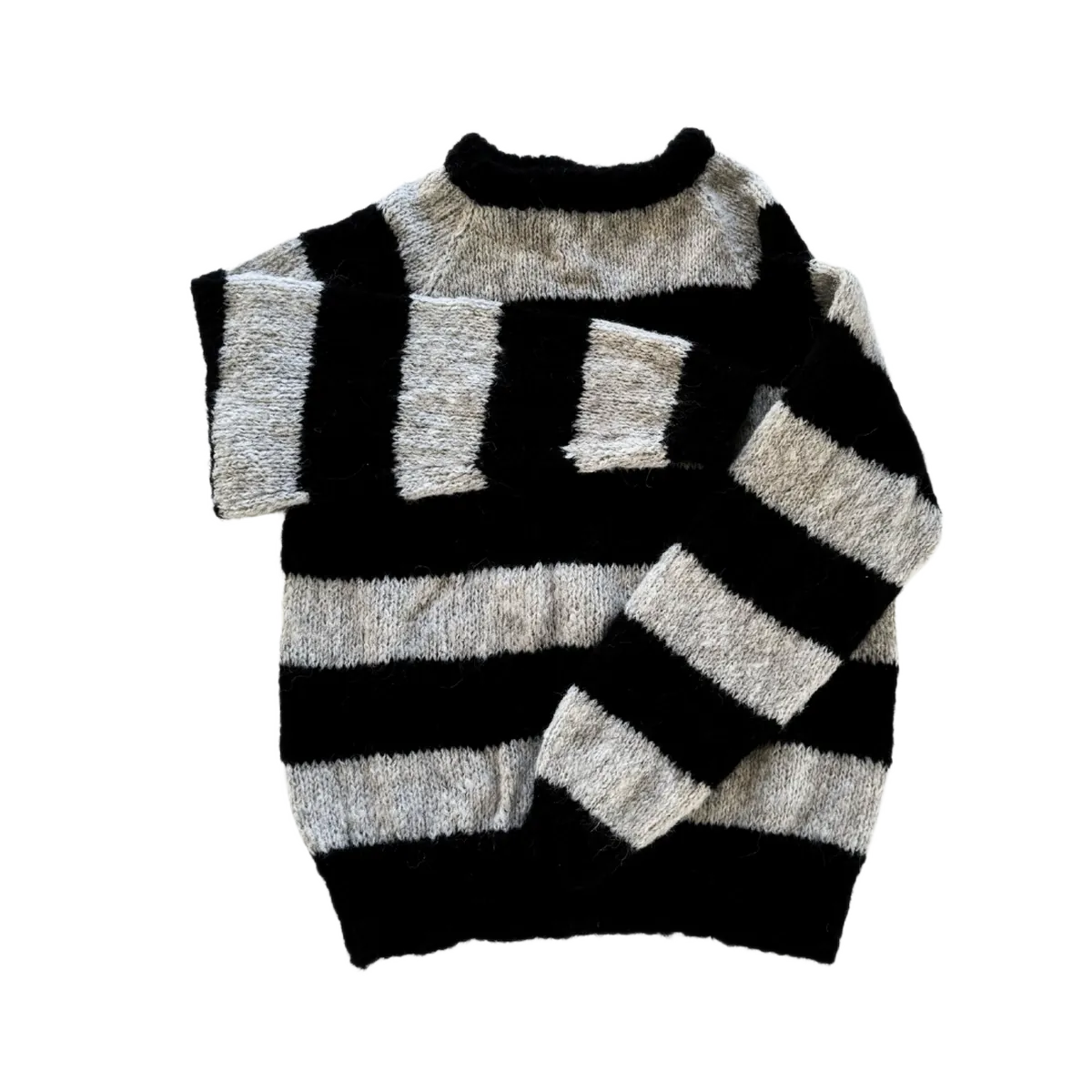 Ida Striktrøje - Alpacamix - Striped Black/Grey