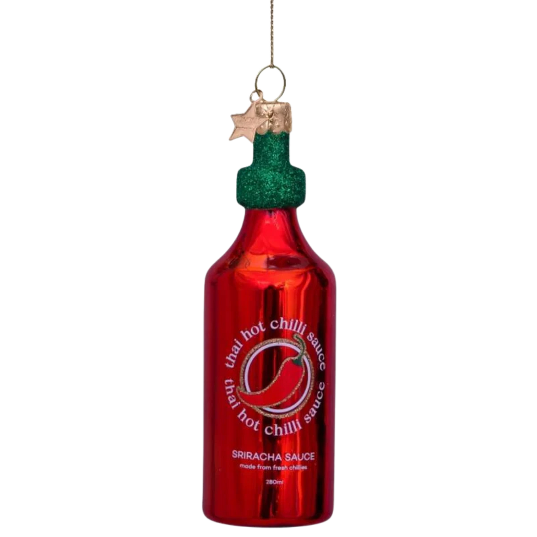 Julekugle som er en rød klassisk chili sauce