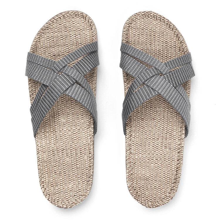 Shangies woman 1, grey stripes, er en let og komfortabel sandal i jute med grå og hvide striber