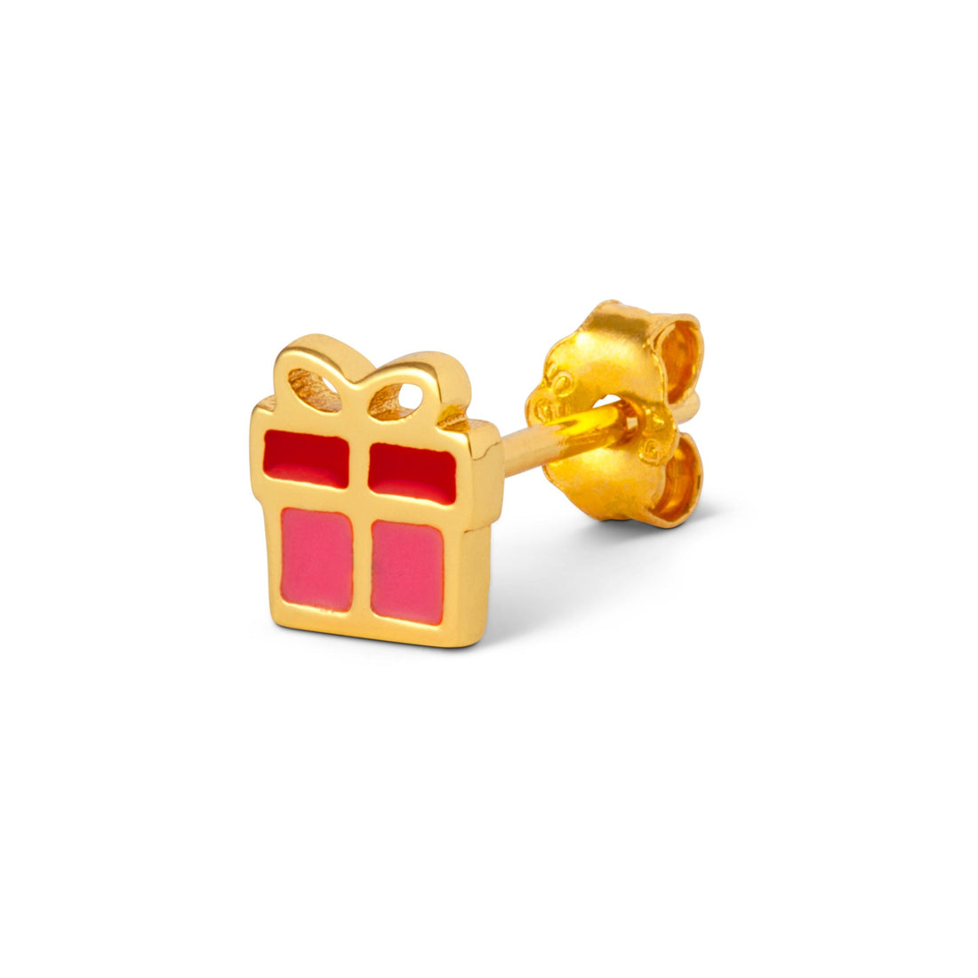 Denne cute ørestik med gave motiv i rød og guld, fra LULU er en del af deres &