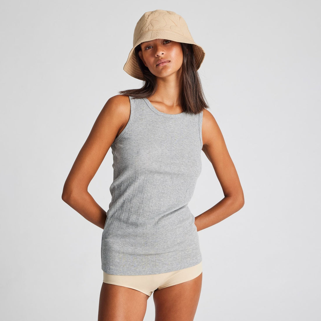 Alberte Top - Øko Bomuld - Light Grey Melange