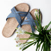 Shangies Woman 1, Blue Dots er en let og komfortabel blå sandal lavet i natur jute
