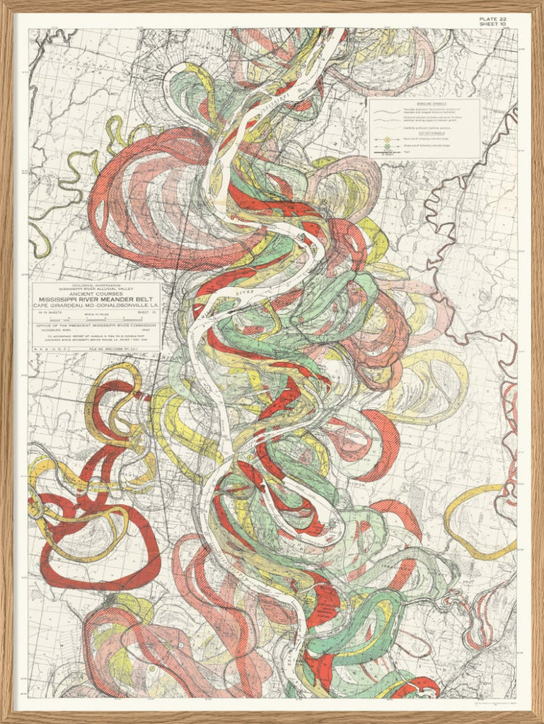 Plakat med motiv meander kurver omkring Mississippi floden, af The Dybdahl Co, mål 70x100cm
