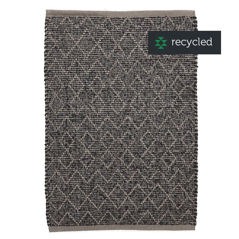 mørkt tæppe i fint mønster lavet af genbrugsplastik