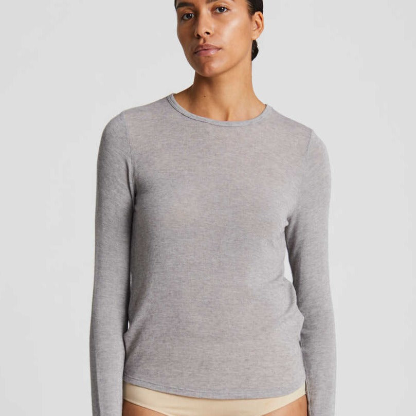 Gai & Lisva, Thyra Basis Uld Bluse, Light Grey Melange